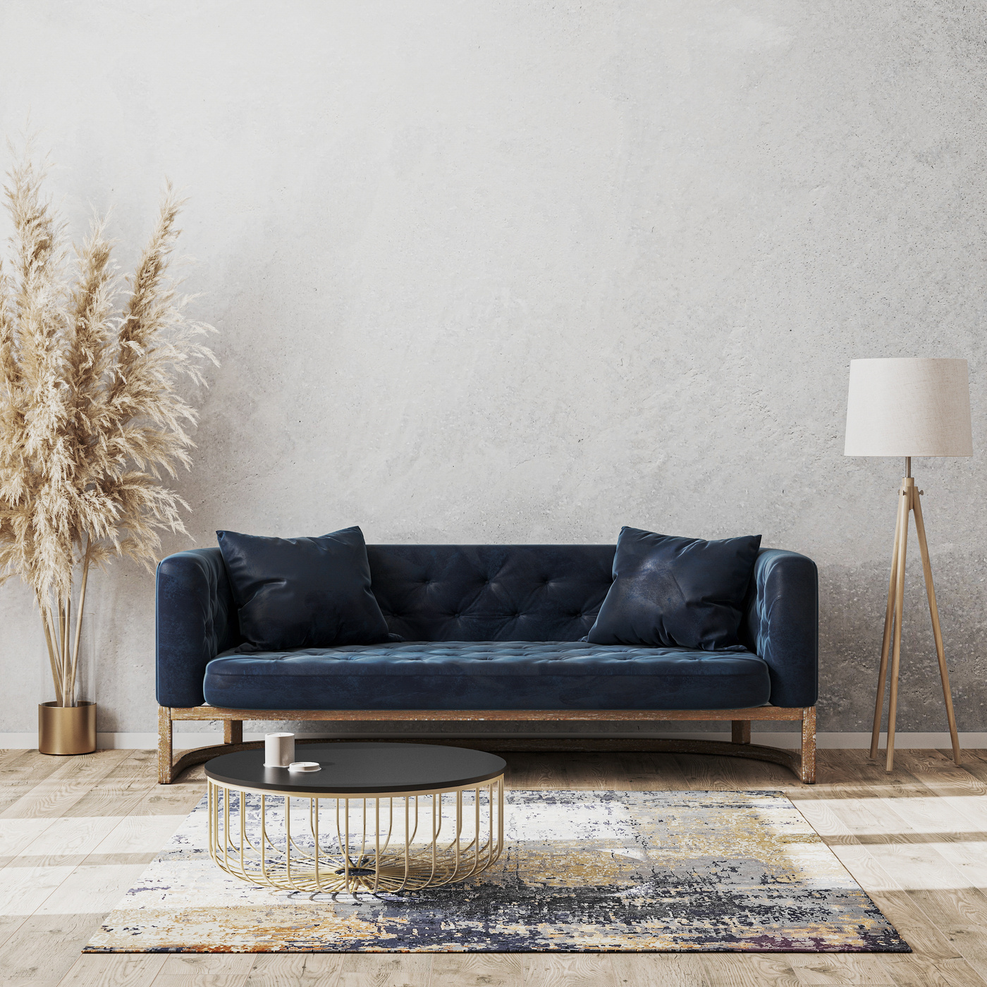 Modern Living Room Luxury Interior Design Mock up with Dark Blue